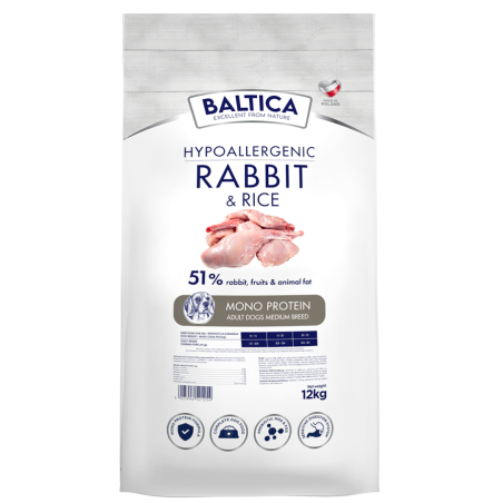 BALTICA Hypoallergenic Rabbit  Rice M 12 kg – hypoallergenic food for medium breed dogs | Pupilowa K