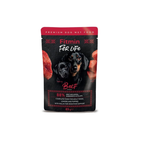 Fitmin For Life Beef Fillets in Gravy 85 g – Wet Food for Puppies  Adult Dogs
