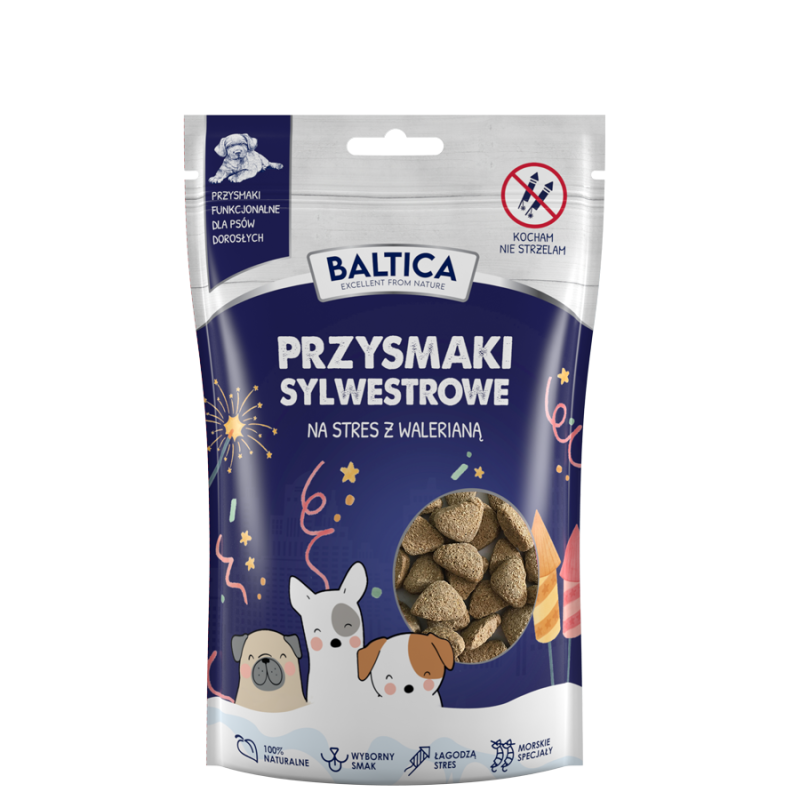 Baltica Przysmaki Sylwestrowe na stres 100 g – naturalne smakołyki uspokajające dla psów | Bez zbóż