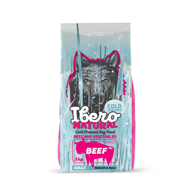 Karma dla psa Ibero Cold Pressed Adult M/L Wołowina 3 kg – dla średnich i dużych ras