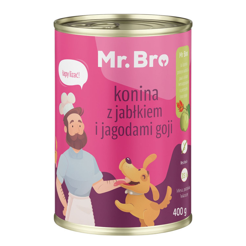 Karma mokra dla psa Mr. Bro Konina z Jabłkiem i Jagodami Goji 400 g – naturalna dieta premium