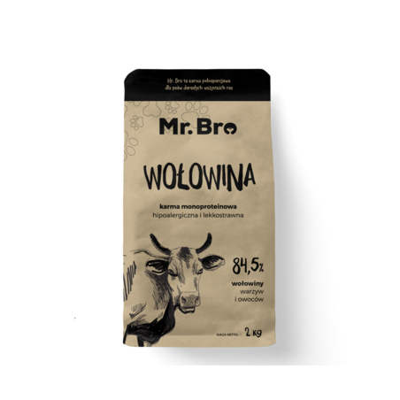 Mr.Bro Hipoalergiczna sucha karma z wołowiną 2 kg – dla psów dorosłych | Pupilowa Kraina