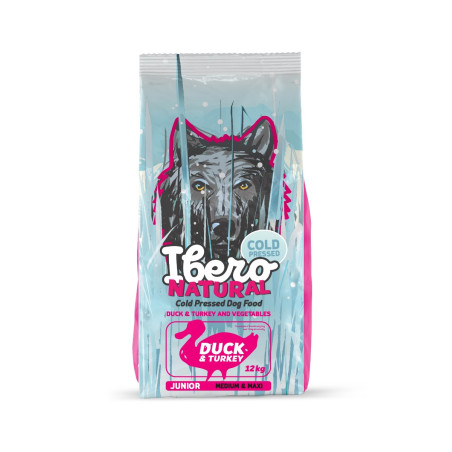 Ibero Cold Pressed Junior M/L Kaczka 12 kg – bezzbożowa karma tłoczona na zimno | Pupilowa Kraina
