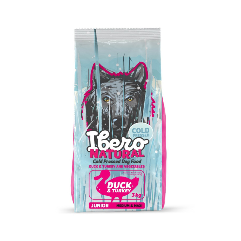 Ibero Cold Pressed Junior M/L Kaczka 3 kg – bezzbożowa karma tłoczona na zimno | Pupilowa Kraina