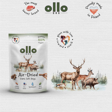 Dog treats Ollo Air Dried 100% Game Strips 80g – natural venison snacks