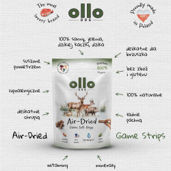 Dog treats Ollo Air Dried 100% Game Strips 80g – natural venison snacks