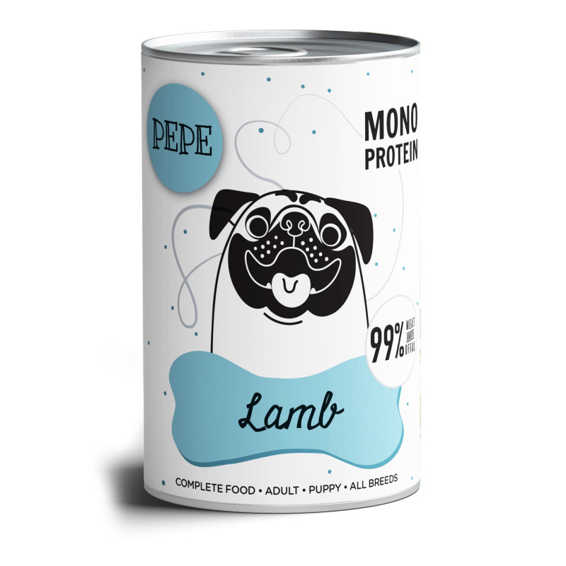 Karma mokra dla psa PEPE Lamb (jagnięcina) 400 g – naturalna dieta premium