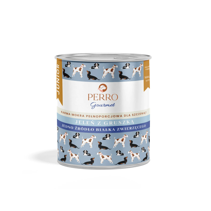 Karma mokra dla szczeniąt Perro JUNIOR Gourmet Jeleń z Gruszką 400 g – naturalna dieta premium