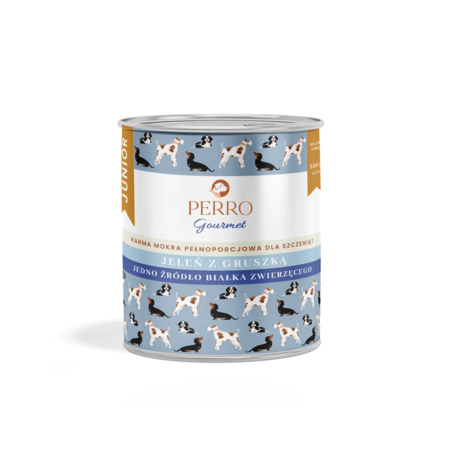 Karma mokra dla szczeniąt Perro JUNIOR Gourmet Jeleń z Gruszką 800 g – naturalna dieta premium