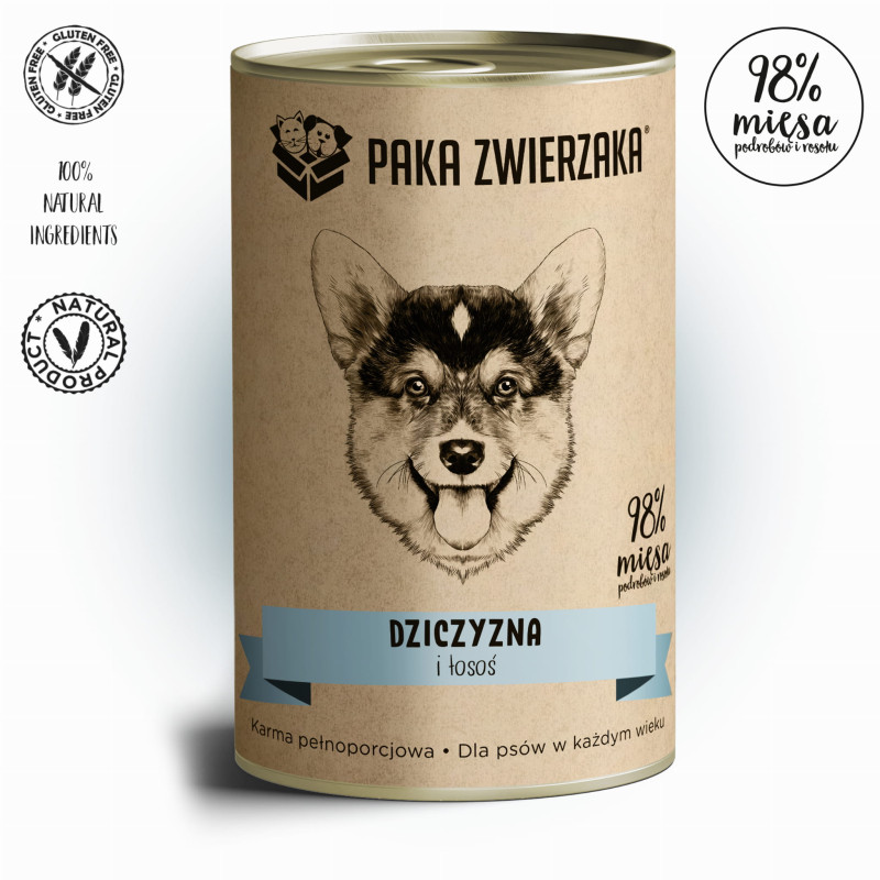 Karma mokra dla psa Paka Zwierzaka Dziczyzna i łosoś 400 g – naturalna dieta premium