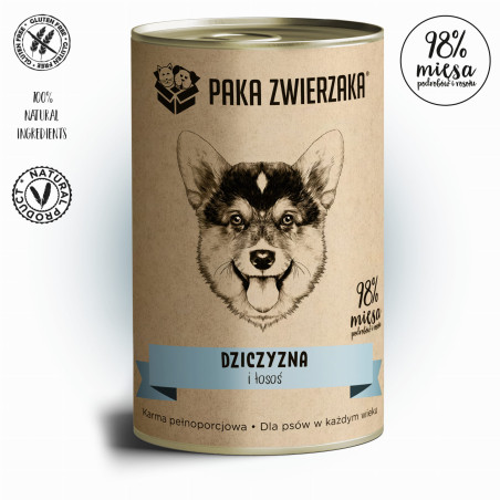 Karma mokra dla psa Paka Zwierzaka Dziczyzna i łosoś 400 g – naturalna dieta premium