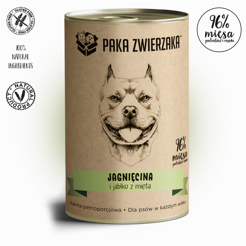 Karma mokra dla psa Paka Zwierzaka Jagnięcina i jabłko z miętą 400 g – naturalna dieta premium