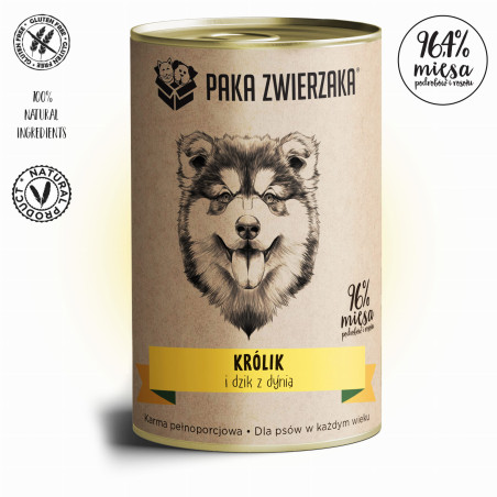Karma mokra dla psa Paka Zwierzaka Królik i dzik z dynią 400 g – naturalna dieta premium