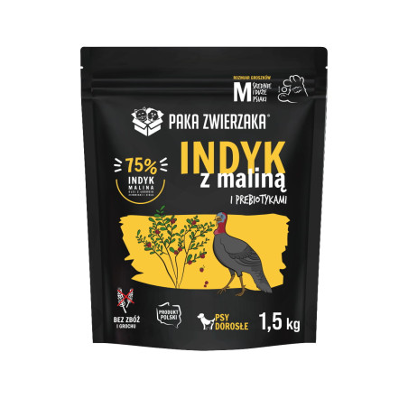 Dry dog food Paka Zwierzaka Turkey with Raspberry "M" 1.5 kg – natural for medium breeds