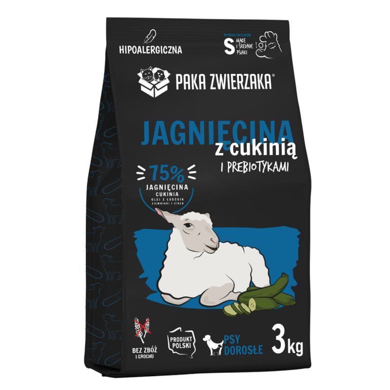 Karma sucha dla psa Paka Zwierzaka Jagnięcina z cukinią "S" 3 kg – dla małych ras