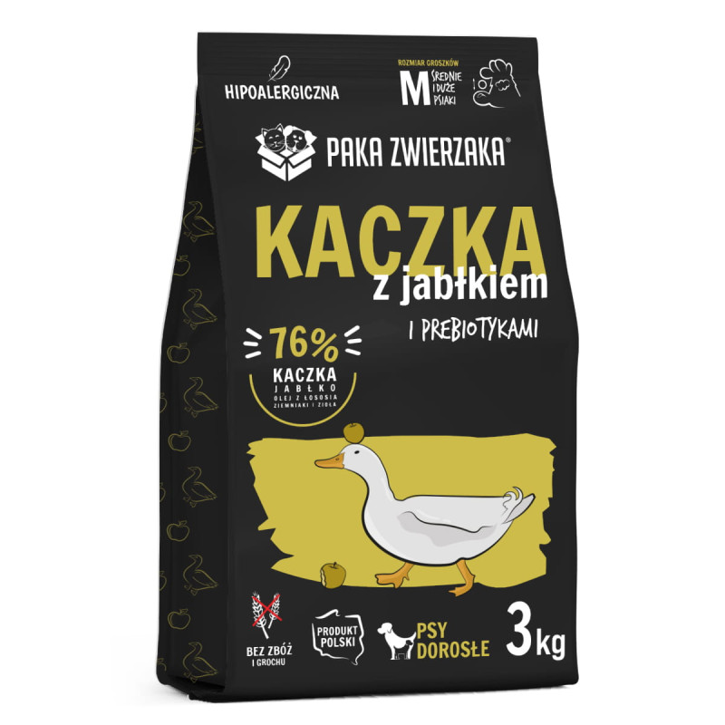 Dry dog food Paka Zwierzaka Duck with Apple "M" 3 kg – for medium breed dogs