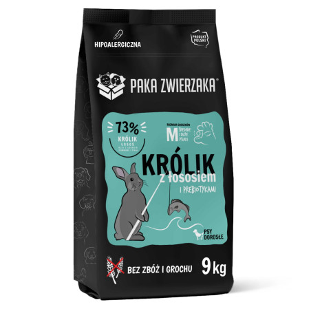 Dry dog food Paka Zwierzaka Rabbit with Salmon "M" 9 kg – for medium breed dogs