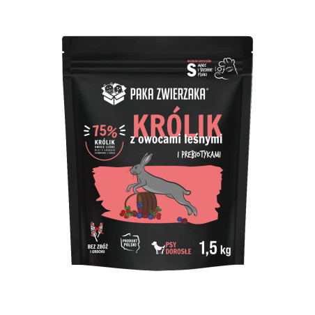Karma sucha dla psa Paka Zwierzaka Królik z owocami leśnymi "S" 1,5 kg – dla psów małych ras