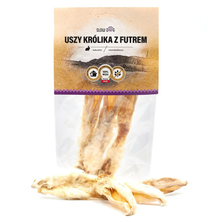 SlowDog Uszy z królika z futrem 3 szt. – naturalny gryzak oczyszczający | Pupilowa Kraina