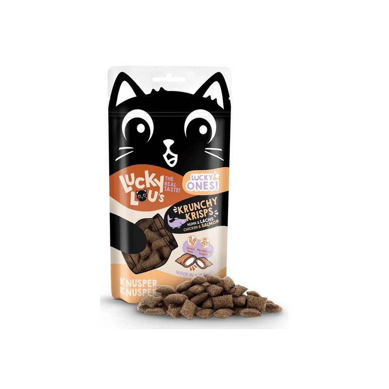 Cat treats Lucky Lou Lucky Ones Krunchy Krisps Chicken  Salmon 60 g – crunchy snacks