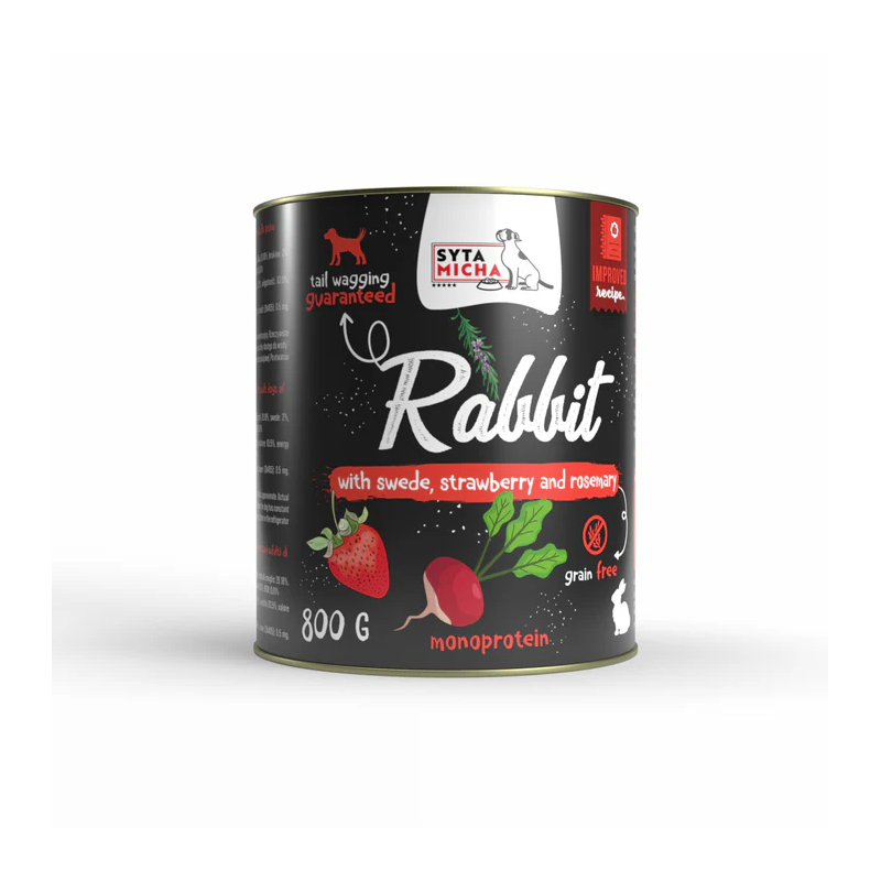 Syta Micha rabbit with rutabaga, strawberry and rosemary 800g – monoprotein wet dog food