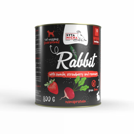 Syta Micha królik z brukwią, truskawką i rozmarynem 800g – monoproteinowa karma mokra dla psa