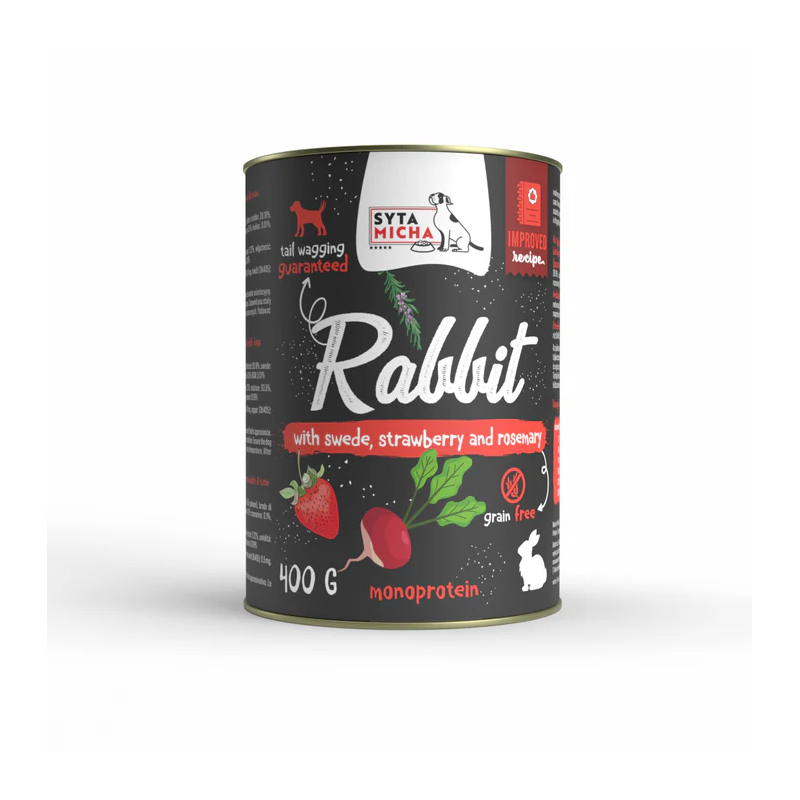 Syta Micha rabbit with rutabaga, strawberry and rosemary 400g – monoprotein wet dog food