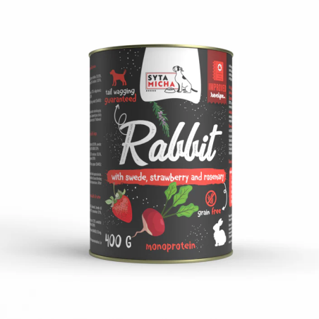 Syta Micha królik z brukwią, truskawką i rozmarynem 400g – monoproteinowa karma mokra dla psa