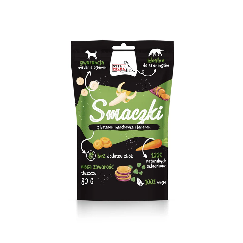 Syta Micha smaczki wege dla psa 80g – batat, marchewka, banan
