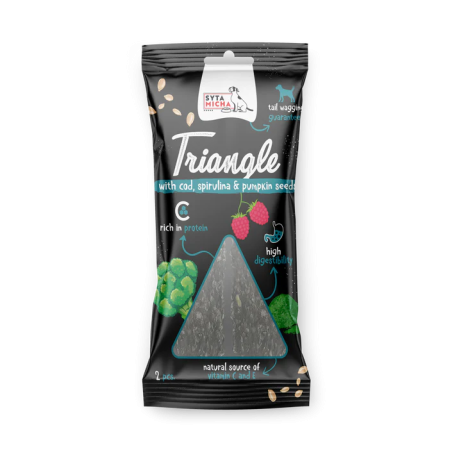 Syta Micha trójkąt do żucia dorsz z jeleniem i spiruliną 2 szt. – przysmak dla psa