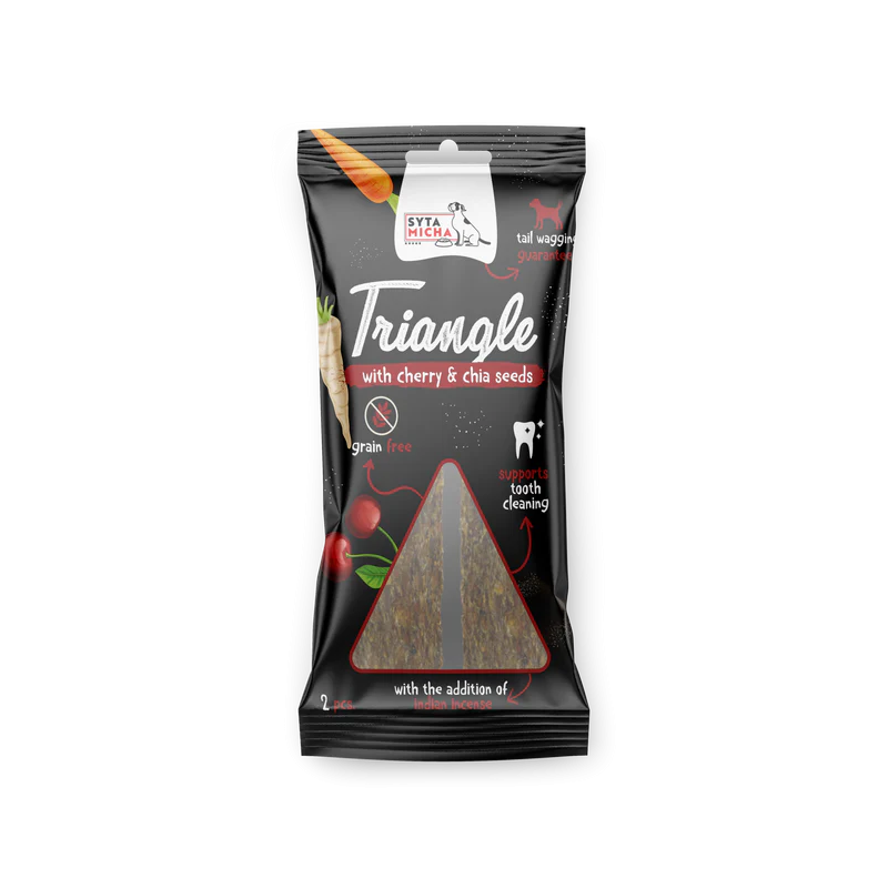 Syta Micha chew triangle ostrich with cherry and chia seeds 2 pcs – dog treat