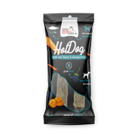 Syta Micha chew hot dog horse meat with blackberries in cod skin 2 pcs – dog treat