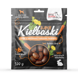 Syta Micha Super kiełbaski z królikiem, marchewką i mniszkiem 100 g – przysmaki dla psa