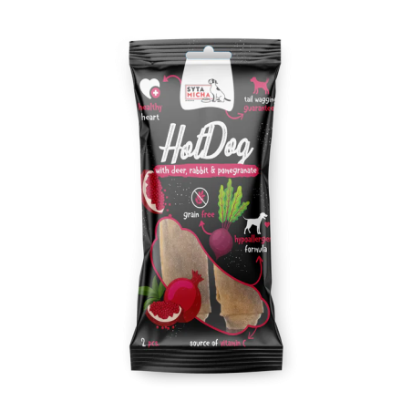 Syta Micha Hot Dog do żucia królik z granatem w skórze jelenia 2 szt. – przysmak dla psa