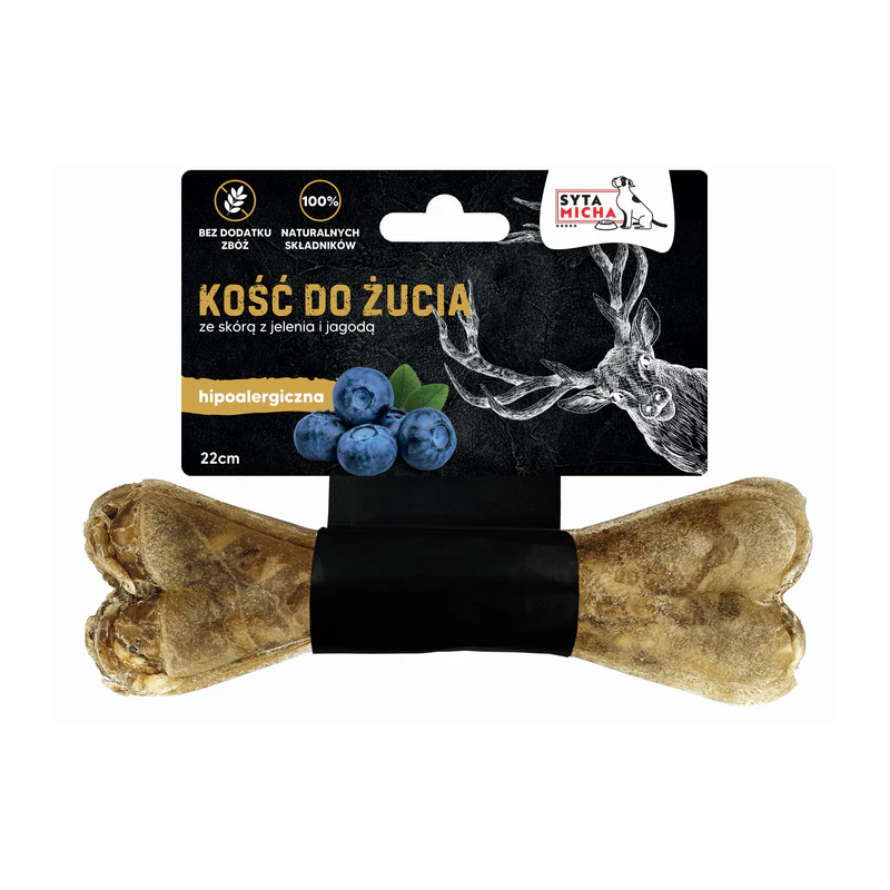 Syta Micha MAXXI kość do żucia hipoalergiczna jeleń z jagodami 22 cm – przysmak dla psa