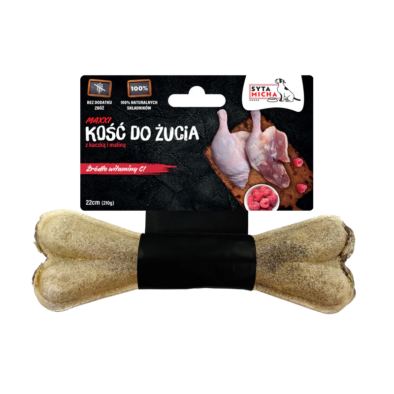 Syta Micha MAXXI kość do żucia z kaczką i malinami 22 cm – przysmak dla psa