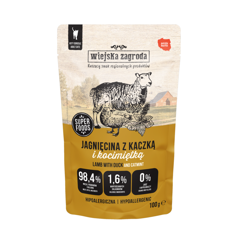 Wiejska Zagroda Lamb with Duck and Catnip 100 g – wet food for adult cats 