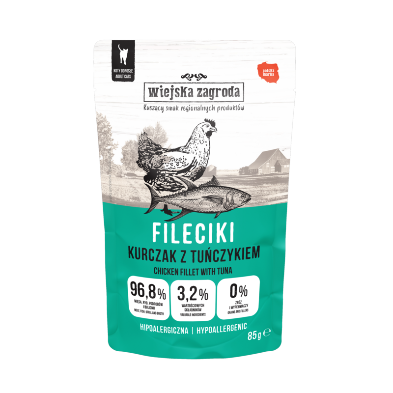Wiejska Zagroda Chicken and Tuna Fillets 85 g – wet food for adult cats 