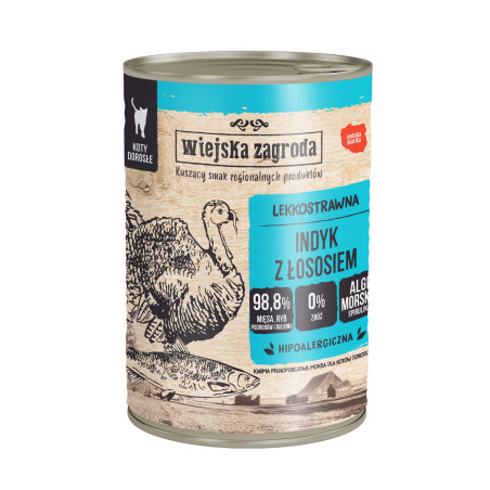 Wiejska Zagroda Turkey with Salmon II 400 g – wet food for adult cats (6 pcs)