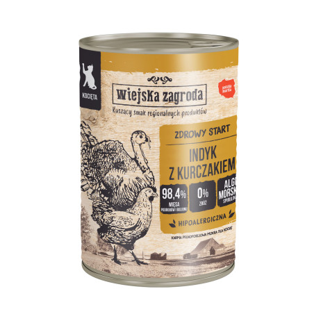 Wiejska Zagroda Indyk z kurczakiem 400 g – karma mokra dla kociąt (12 szt.)