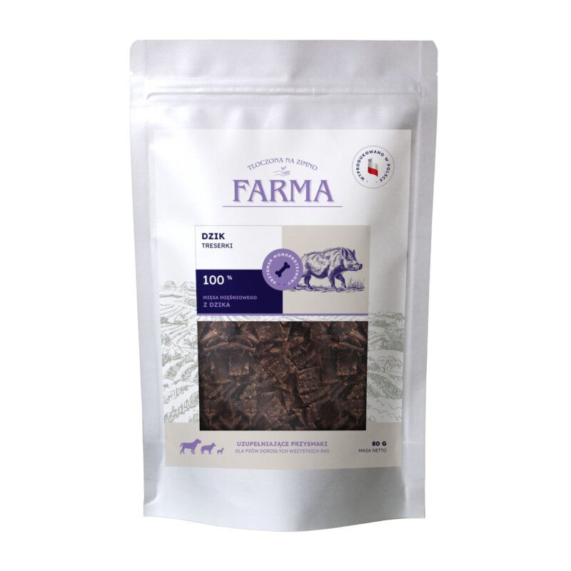 Farma Pies Trenerki z dzika 80 g – naturalny przysmak treningowy dla psa