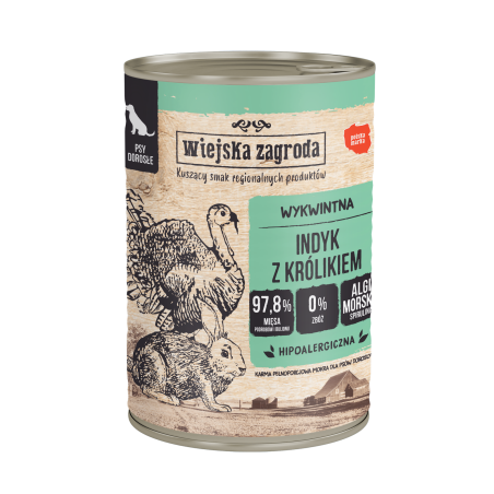Wiejska Zagroda Indyk z królikiem 400 g – karma mokra dla psa