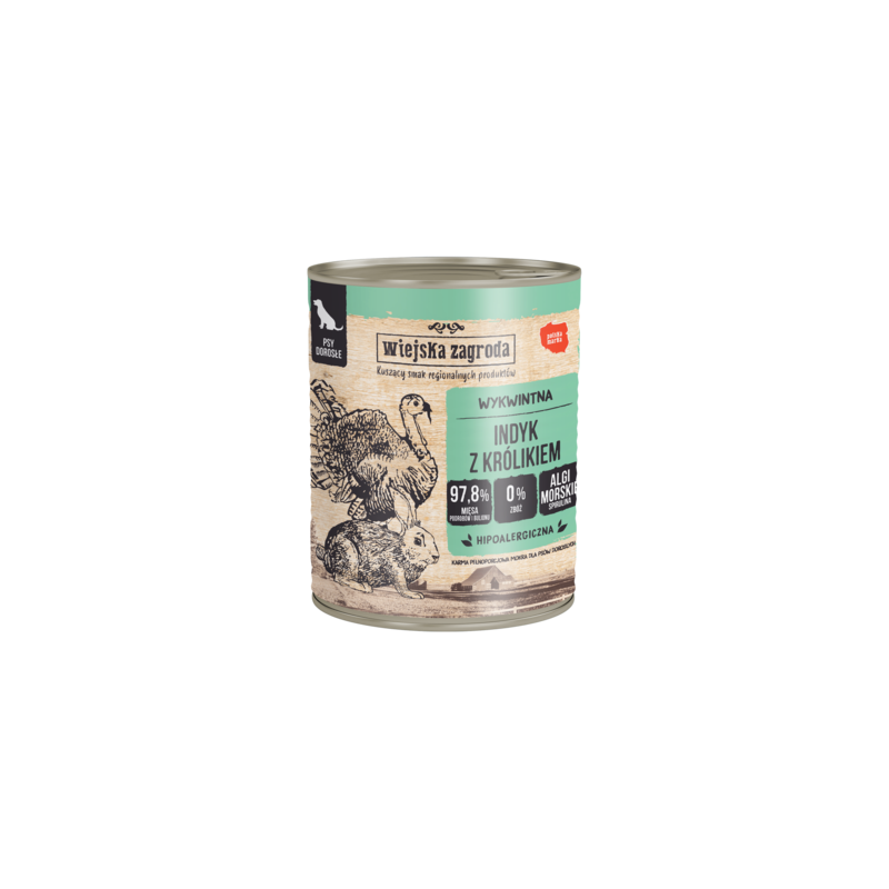 Wiejska Zagroda turkey with rabbit 800 g – wet food for dogs