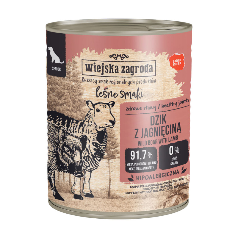 Karma mokra dla psa Wiejska Zagroda Leśne smaki Dzik z jagnięciną 800g