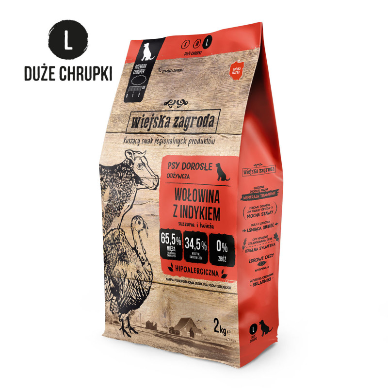 Dry Dog Food Wiejska Zagroda Beef with Turkey Kibble L 2kg