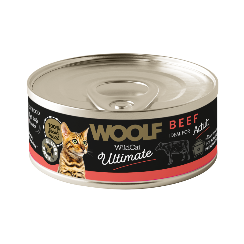 Wet Cat Food WOOLF Wild Cat Ultimate Can Beef Pate 85g