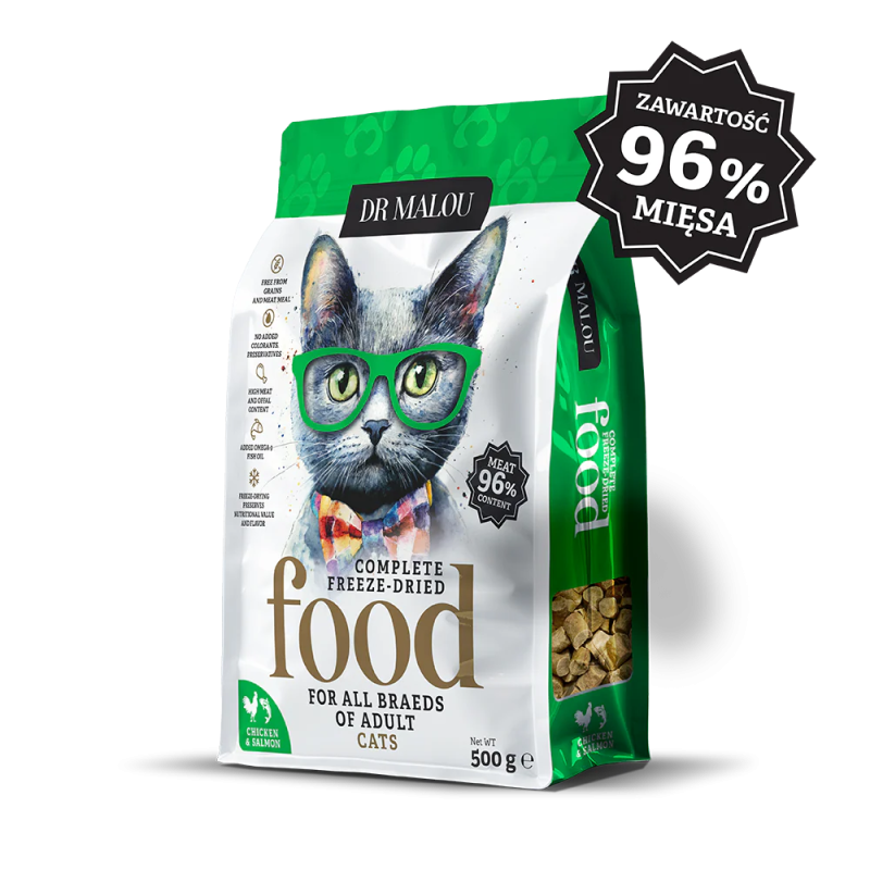 Dr Malou Chicken with Salmon 500 g – Freeze-Dried Complete Cat Food | PupilowaKraina.pl