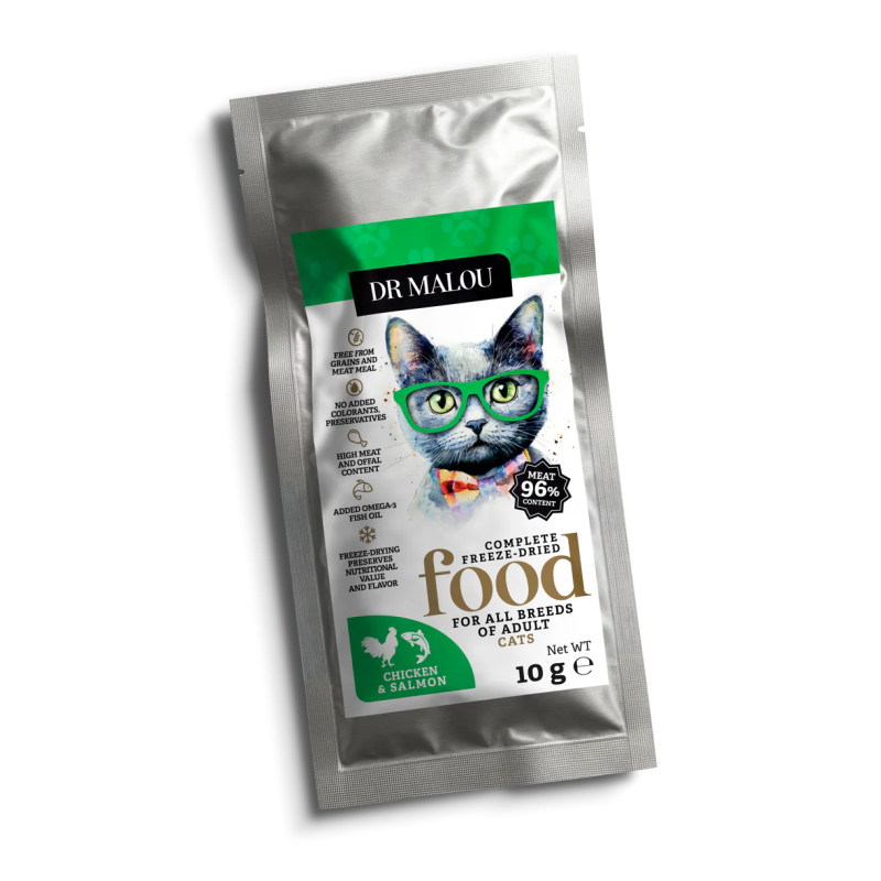 Dr Malou Chicken with Salmon 10 g – Freeze-Dried Complete Cat Food | PupilowaKraina.pl