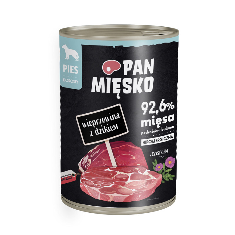 Karma mokra dla psa Pan Mięsko Wieprzowina z dzikiem (dorosły) 400g
