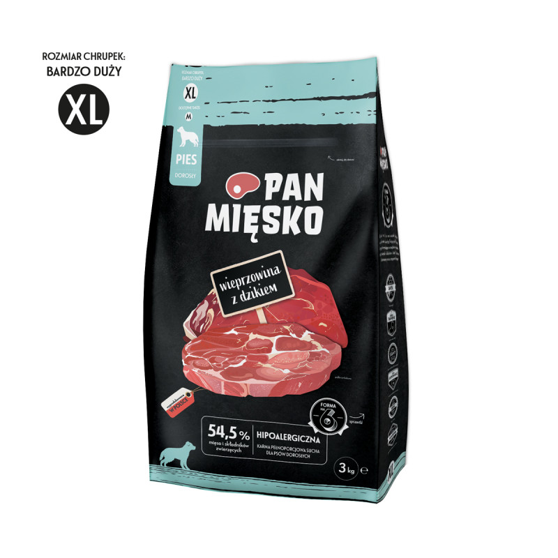 Karma sucha dla psa Pan Mięsko Wieprzowina z dzikiem (dorosły) chrupki XL 3kg